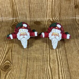 Retro Santa Stocking Hanger Christmas Collection Cottage Patchwork Lot Of 2
